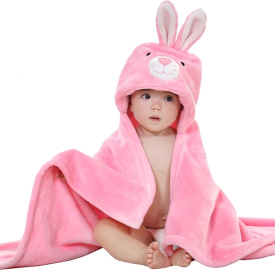 BoefieBoef Konijn 2-in-1 Fleece Badcape & Wikkeldeken voor Baby's/Peuters met Dierencapuchon: Warm, Zacht & Comfortabel - Ideaal als Kerst- Verjaardags of Kraamcadeau – Roze van BoefieBoef