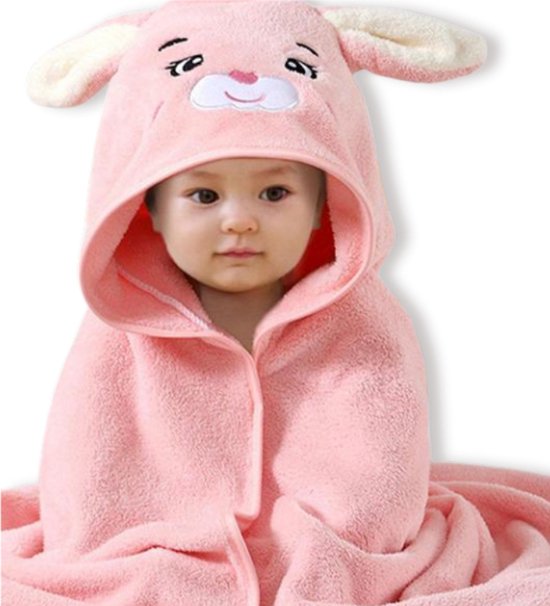 BoefieBoef Konijn Baby Badcape & Peuter Handdoek – Superzachte Warme Fleece Wikkeldeken Kinderen 0-3 Jaar – Absorberend & Sneldrogend – Dieren Capuchon – Baby Badhanddoek & Omslagdoek – Voor Jongens & Meisjes - roze van BoefieBoef