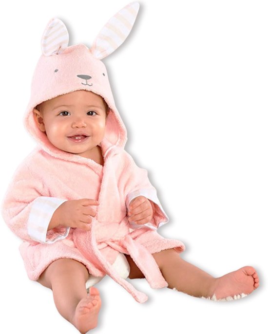 BoefieBoef Konijn Kinder Badjas Baby & Peuter 0-2 Jaar (0-85 cm) – Zacht Katoen Badstof met Dieren Capuchon – Absorberende Ochtendjas Handdoek voor Jongen & Meisje – Zwemles, Carnaval, Verjaardag & Kraamcadeau – Perfect na Bad & Zwemmen - Roze van BoefieBoef