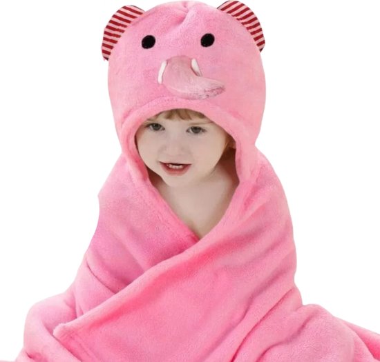 BoefieBoef Olifant 2-in-1 Fleece Badcape & Wikkeldeken voor Baby's/Peuters met Dierencapuchon: Warm, Zacht & Comfortabel - Ideaal als Kerst- Verjaardags of Kraamcadeau - Roze van Merkloos