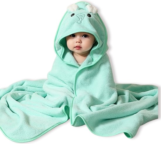 BoefieBoef Olifant Baby Badcape & Peuter Handdoek – Superzachte Warme Fleece Wikkeldeken Kinderen 0-3 Jaar – Absorberend & Sneldrogend – Dieren Capuchon – Baby Badhanddoek & Omslagdoek – Voor Jongens & Meisjes - Groen van Merkloos