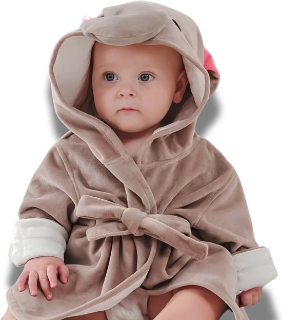 BoefieBoef Olifant Bamboe Baby Badjas 0-2 Jaar (85 cm lang max) – Luxe, Superzacht & Hypoallergeen – Eco Kinderbadjas met Dieren Capuchon – Absorberende Peuter Handdoek Jongen & Meisje – Cadeau Zwemles, Carnaval, Verjaardagen of Kraam - Grijs van Merkloos