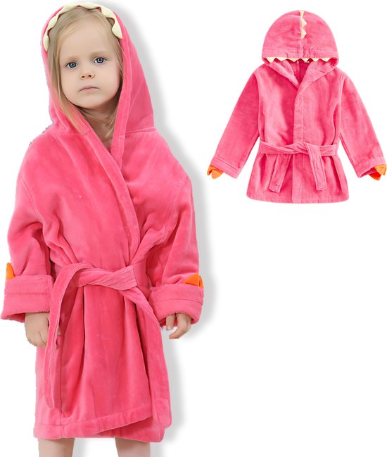 BoefieBoef Paars Dinosaurus Baby Badjas Kinderen 1-3 Jaar – Zachte Katoenen Ochtendjas met Capuchon – Absorberende Handdoek Badcape – Warme Peuter Badjas voor Waterpret, Na Bad & Zwemles – Jongens & Meisjes – Perfect Cadeau in 4 Kleuren!
