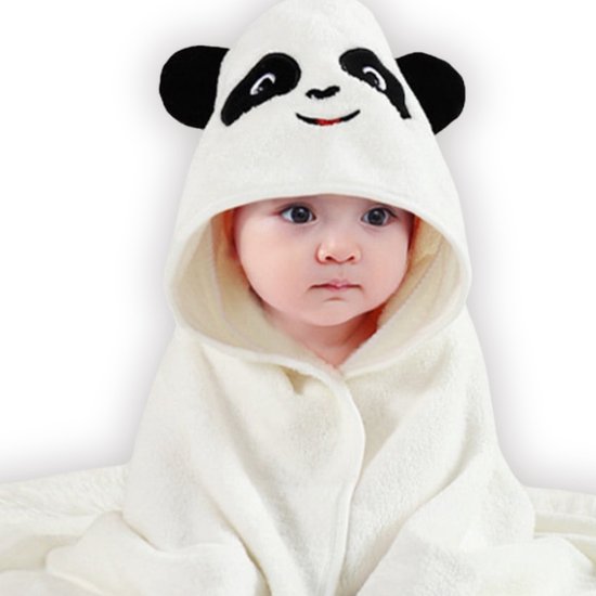 BoefieBoef Panda Baby Badcape & Peuter Handdoek – Superzachte Warme Fleece Wikkeldeken Kinderen 0-3 Jaar – Absorberend & Sneldrogend – Dieren Capuchon – Baby Badhanddoek & Omslagdoek – Voor Jongens & Meisjes - Wit