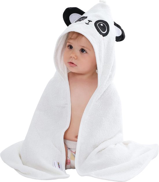 BoefieBoef Panda Bamboe Badcape Kinderen 2 tot 6 jaar - Eco Kinder Handdoek - Baby Badponcho - Peuter Badjas - Kleuter Strandlaken - 2 tot 6 jaar - Dieren 100x100 cm - Wit Zwart - Jongens en Meisjes - Badstof - Perfect Kerst Cadeau - omslagdoek van Merkloos