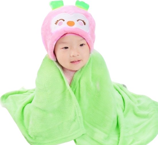 BoefieBoef Paradijs Vogel 2-in-1 Fleece Badcape & Wikkeldeken voor Baby's/Peuters met Dierencapuchon: Warm, Zacht & Comfortabel - Ideaal als Kerst- Verjaardags of Kraamcadeau – Sierlijke Uil Roze Groen