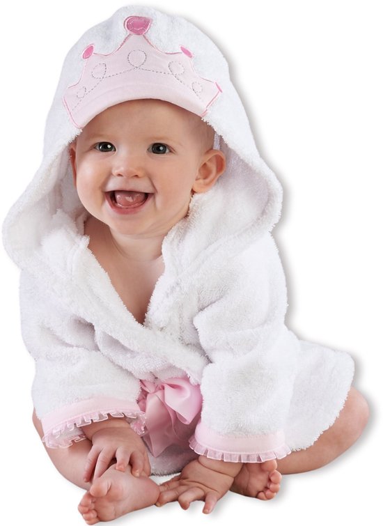 BoefieBoef Prinses Kinder Badjas Baby & Peuter 0-2 Jaar (0-85 cm) – Zacht Katoen Badstof met Dieren Capuchon – Absorberende Ochtendjas Handdoek voor Jongen & Meisje – Zwemles, Carnaval, Verjaardag & Kraamcadeau – Perfect na Bad & Zwemmen - Wit Roze van BoefieBoef