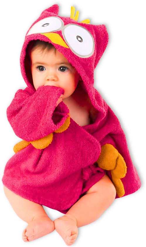 BoefieBoef Rode Uil Kinder Badjas Baby & Peuter 0-2 Jaar (Max 85 cm) - Zacht Katoen Badstof met Dieren Capuchon - Absorberende Ochtendjas Handdoek voor Jongens & Meisjes - Zwemles, Carnaval, Verjaardag & Kraamcadeau - Perfect na Bad & Zwemmen van Merkloos