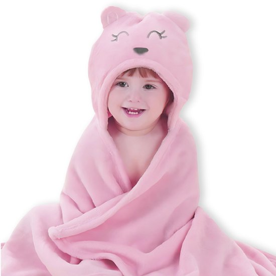 BoefieBoef roze ijsbeer 2-in-1 Fleece Badcape & Wikkeldeken voor Baby's/Peuters met Dierencapuchon: Warm, Zacht & Comfortabel - Ideaal als Kerst- Verjaardags of Kraamcadeau - Wit van Merkloos