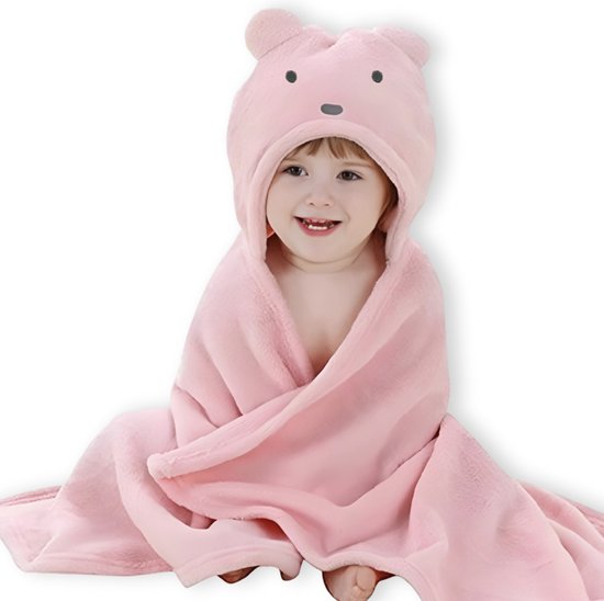 BoefieBoef Roze IJsbeer Baby Badcape – Peuter Badjas voor Kinderen 0-3 Jaar – Zachte Fleece Wikkeldeken – Met Dieren Capuchon – Baby BadPoncho & Omslagdoek – Superzacht & Warm – Voor Jongens & Meisjes van BoefieBoef