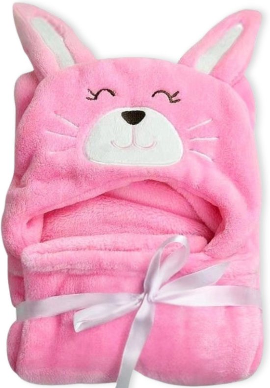 BoefieBoef Roze Kat Poes Baby Badcape – Peuter Badjas voor Kinderen 0-3 Jaar – Zachte Fleece Wikkeldeken – Met Dieren Capuchon – Baby BadPoncho & Omslagdoek – Superzacht & Warm – Voor Jongens & Meisjes van Merkloos