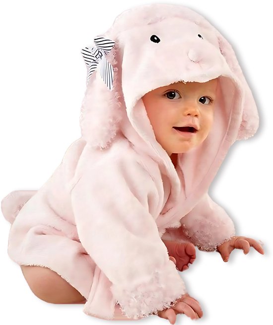 BoefieBoef Schaap Kinder Badjas Baby & Peuter 0-2 Jaar (0-85 cm) - Zacht Katoen Badstof met Dieren Capuchon - Absorberende Ochtendjas Handdoek voor Jongen & Meisje - Zwemles, Carnaval, Verjaardag & Kraamcadeau - Perfect na Bad & Zwemmen - Roze Dier van Merkloos