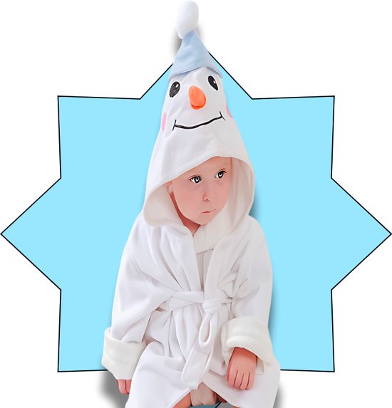 BoefieBoef Sneeuwpop Bamboe Baby Badjas 0-2 Jaar (85 cm lang max) – Luxe, Superzacht & Hypoallergeen – Eco Kinderbadjas met Dieren Capuchon – Absorberende Peuter Handdoek Jongen & Meisje – Cadeau Zwemles, Carnaval, Verjaardagen of Kraam - Wit Olaf