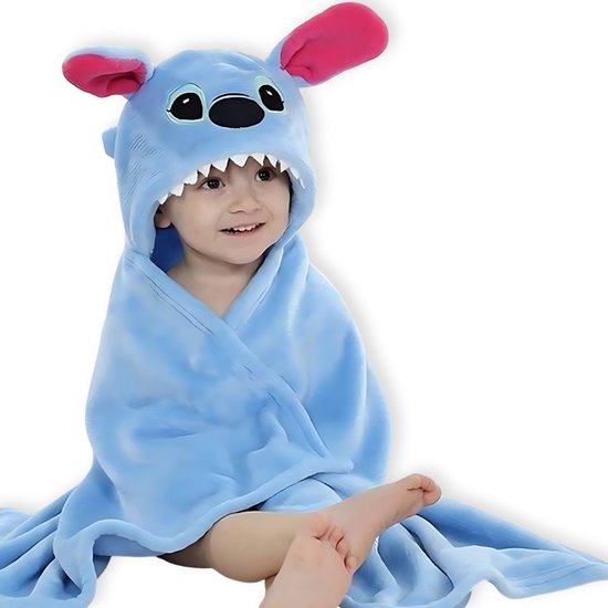 BoefieBoef Stitch Muis 2-in-1 Fleece Badcape & Wikkeldeken voor Baby's/Peuters met Dierencapuchon: Warm, Zacht & Comfortabel - Ideaal als Kerst- Verjaardags of Kraamcadeau – Blauw van BoefieBoef
