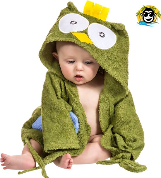 BoefieBoef Uil Kinder Badjas Baby & Peuter 0-2 Jaar (0-85 cm) – Zacht Katoen Badstof met Dieren Capuchon – Absorberende Ochtendjas Handdoek voor Jongen & Meisje – Zwemles, Carnaval, Verjaardag & Kraamcadeau – Perfect na Bad & Zwemmen - Groen Vogel van Merkloos