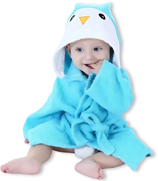 BoefieBoef Vogel Kinder Badjas Baby & Peuter 0-2 Jaar (0-85 cm) - Zacht Katoen Badstof met Dieren Capuchon - Absorberende Ochtendjas Handdoek voor Jongen & Meisje - Zwemles, Carnaval, Verjaardag & Kraamcadeau - Perfect na Bad & Zwemmen - Blauw van Merkloos