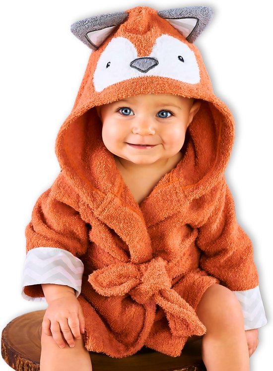 BoefieBoef Vos Kinder Badjas Baby & Peuter 0-2 Jaar (Max 85 cm) – Zacht Katoen Badstof met Dieren Capuchon – Absorberende Ochtendjas Handdoek voor Jongens & Meisjes – Zwemles, Carnaval, Verjaardag & Kraamcadeau – Perfect na Bad & Zwemmen - Oranje van Merkloos