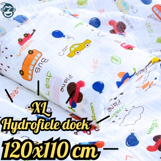 BoefieBoef XL Hydrofiele Doek 120x110cm - Zachte Bamboe Swaddle, Inbakerdoek, Mousseline Doek voor Baby's en Newborns 0 tot 12 maanden - Auto Vliegtuig - Dubbellaags, Ademend en Absorberend - Kerst en KraamCadeau - - Duurzaam - Babydeken - Wit van Merkloos