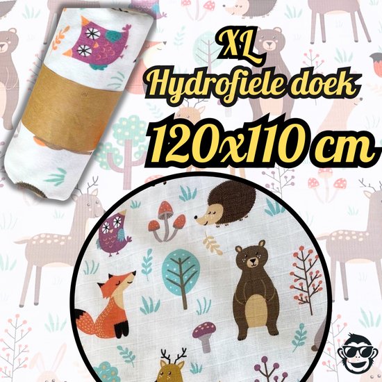 BoefieBoef XL Hydrofiele Doek 120x110cm - Zachte Bamboe Swaddle, Inbakerdoek, Mousseline Doek voor Baby's en Newborns 0 tot 12 maanden - Bosdieren - Dubbellaags, Ademend en Absorberend - Kerst en KraamCadeau - - Duurzaam - Babydeken - Wit Uil van Merkloos