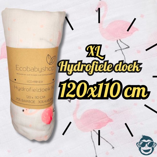 BoefieBoef XL Hydrofiele Doek 120x110cm - Zachte Bamboe Swaddle, Inbakerdoek, Mousseline Doek voor Baby's en Newborns 0 tot 12 maanden - Flamingo Wit - Dubbellaags, Ademend en Absorberend - Kerst en KraamCadeau - - Duurzaam - Babydeken - Roze Klein van BoefieBoef