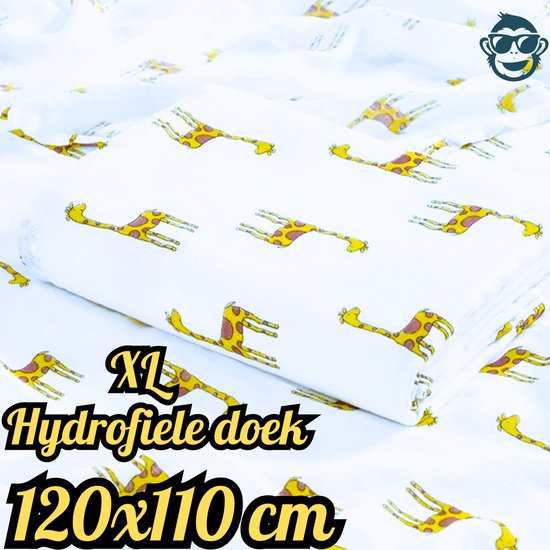 BoefieBoef XL Hydrofiele Doek 120x110cm - Zachte Bamboe Swaddle, Inbakerdoek, Mousseline Doek voor Baby's en Newborns 0 tot 12 maanden - Giraffe klein - Dubbellaags, Ademend en Absorberend - Kerst en KraamCadeau - - Duurzaam - Babydeken - Wit Geel van Merkloos