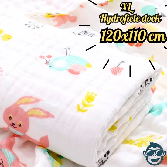 BoefieBoef XL Hydrofiele Doek 120x110cm - Zachte Bamboe Swaddle, Inbakerdoek, Mousseline Doek voor Baby's en Newborns 0 tot 12 maanden - Lente Dieren - Dubbellaags, Ademend en Absorberend - Kerst en KraamCadeau - Duurzaam - Babydeken - Gekleurd Vos