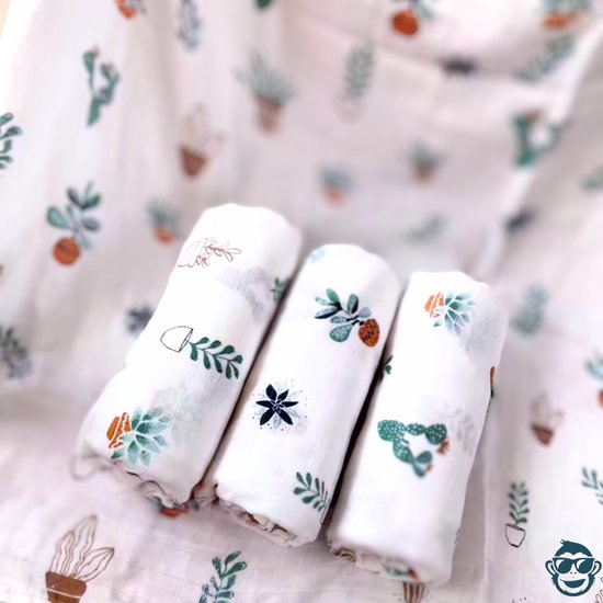 BoefieBoef XL Hydrofiele Doek 120x110cm - Zachte Bamboe Swaddle, Inbakerdoek, Mousseline Doek voor Baby's en Newborns 0 tot 12 maanden - Planten - Dubbellaags, Ademend en Absorberend - Kerst en KraamCadeau - - Duurzaam - Babydeken - Groen van BoefieBoef