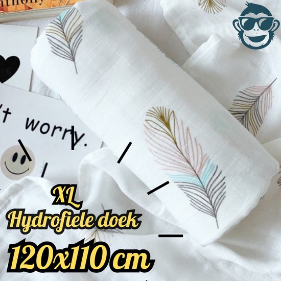 BoefieBoef XL Hydrofiele Doek 120x110cm - Zachte Bamboe Swaddle, Inbakerdoek, Mousseline Doek voor Baby's en Newborns 0 tot 12 maanden - Veer Wit - Dubbellaags, Ademend en Absorberend - Kerst en KraamCadeau - - Duurzaam - Babydeken - Roze Blauw Geel van Merkloos