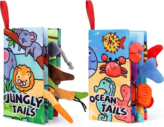 Boeken voor baby's van 0-6 maanden, tweedelig babyvouwboekje, sensorisch babyboek, speelgoed voor baby's van 0-6 maanden, zacht stoffen speelgoed als cadeau, babyvouwboekje - 4 pagina's blauw.