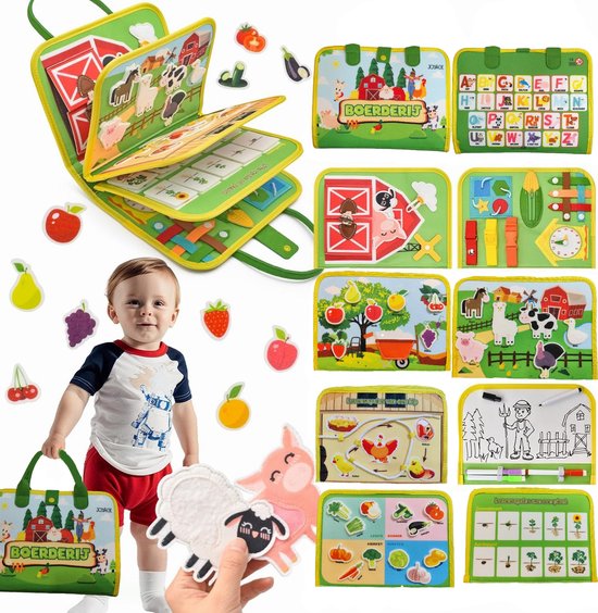 Boerderij Busy Board Montessori Speelgoed - NL - Montessori activiteitenboek 1 jaar - Educatief speelgoed 2 jaar - Reisspeelgoed Motoriek Speelgoed voor onderweg in de auto – Peuter speelgoed jongens Meisjes speelgoed 3 jaar Jongens speelgoed 4 jaar van Merkloos