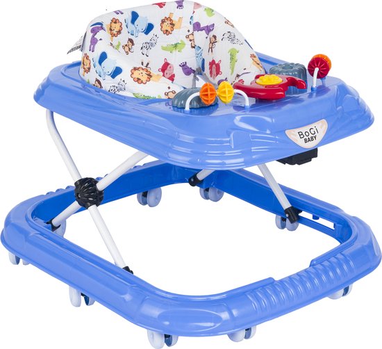Bogi baby walker - Luxe loopstoel - Verstelbaar in 3 standen - Zitje extra hoog extra veilig - Met 3 speelfuncties - 10 wielen - Blauw van Merkloos
