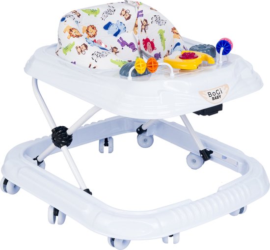 Bogi baby walker - Luxe loopstoel - Verstelbaar in 3 standen - Zitje extra hoog extra veilig - Met 3 speelfuncties - 10 wielen - Wit van Bogi