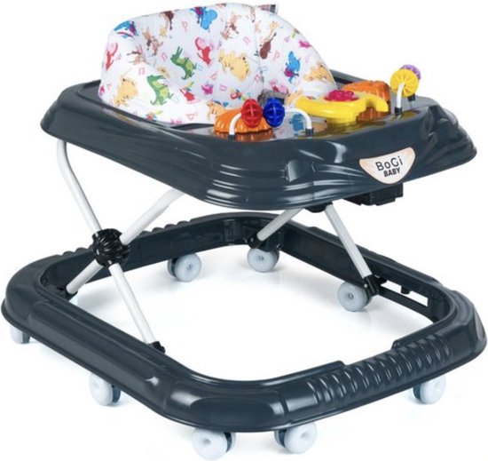 Bogi baby walker - Luxe loopstoel - Verstelbaar in 3 standen - Zitje extra hoog extra veilig - Met 3 speelfuncties - 10 wielen - Zwart van Bogi