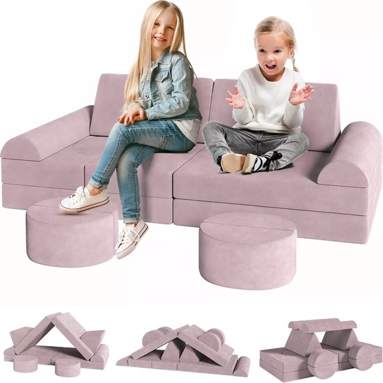 Boleen - Kinderspeelbank - Kinderzetel - 143x45x70cm - Kindersofa - Playcouch - Modulair - Inclusief kussens