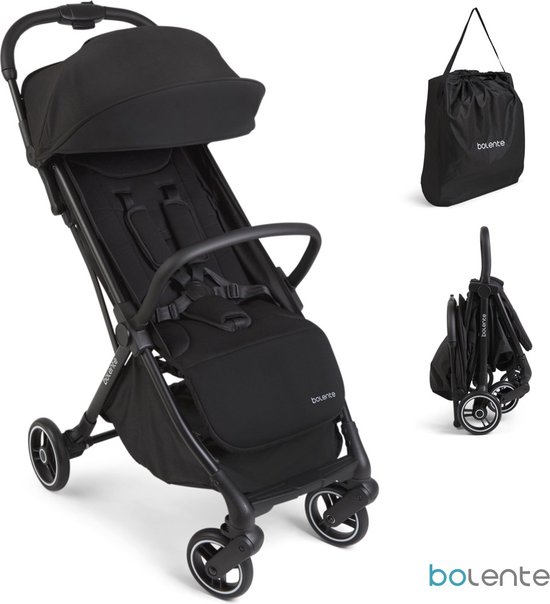 Bolente Beetle Compacte Buggy Zwart | Klein Opvouwbaar | Lichtgewicht | Reis Buggy | Plooibuggy | Kinderwagen | 0 tot 4 jaar | Inclusief Draagtas van Bolente