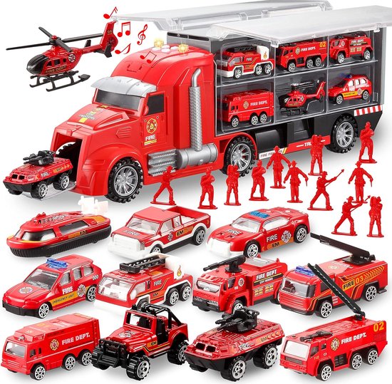 Bolke® - vrachtwagen speelgoed - vrachtwagen speelgoed jongens - brandweer speelgoed - brandweer set - speelfiguren set constructie van Bolke