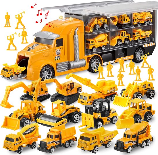 Bolke® - vrachtwagen speelgoed - vrachtwagen speelgoed jongens - graafmachine speelgoed - graafmachine buitenspeelgoed - speelfiguren set constructie van Bolke