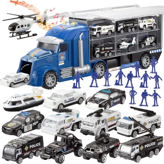 Bolke® - vrachtwagen speelgoed - vrachtwagen speelgoed jongens - politie speelgoed - politie speelset - speelfiguren set constructie van Bolke