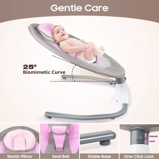 Bolliving - babyschommel - elektrisch - baby schommelstoel - babyschommel buiten - babyswing - 0-18mnd - tot 18 kg - met muziek - met speelgoed van Merkloos
