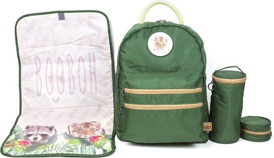 BOOBOH - Hippe Luiertas Groen - Verschoonmatje - Flessenhouder - Speen Etui- rugtas van BOO