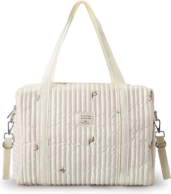 Borduurwerk Baby Verzorgingstas, Stijlvolle Grote Capaciteit Katoenen Reis Verzorgingstas, Draagtas, Handtas, Draagbare Lichtgewicht Babytas, Mama Tas met Kinderwagenhaak (Olijf) van Merkloos