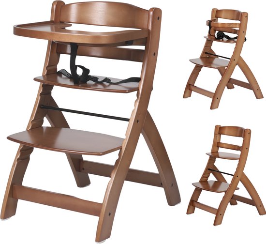 Born Lucky® Kinderstoel / Eetstoel baby – In Hoogte Verstelbaar & Inclusief Eetblad – Vanaf 6 maanden - Walnoot van Merkloos