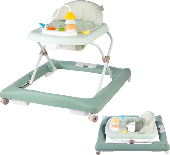 Born Lucky Loopstoel / Baby Walker – Makkelijk in te klappen – In hoogte verstelbaar – Met afneembare speelset - Soft Groen van Merkloos