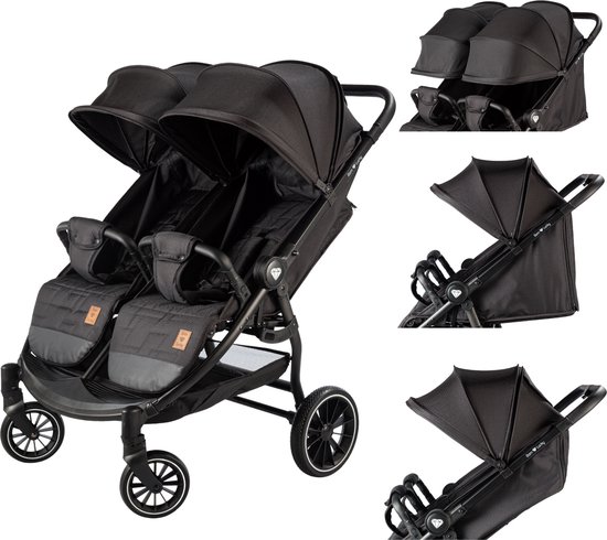 Born Lucky Ranger Duo Buggy Kinderwagen Tweeling Buggy Inklapbaar Lichtgewicht Dubbele Buggy Met Verstelbare Rugleuning en Zwenkwielen – Zwart van Merkloos