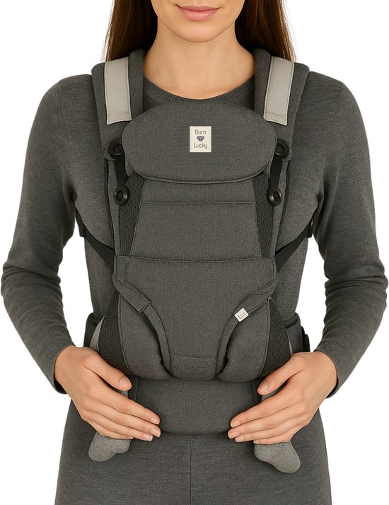 Born Lucky Verstelbare Draagzak - Vanaf 4 tot 36 Maanden - Buik en Rugdrager - Inclusief Zonnenkap - Grijs van Born Lucky