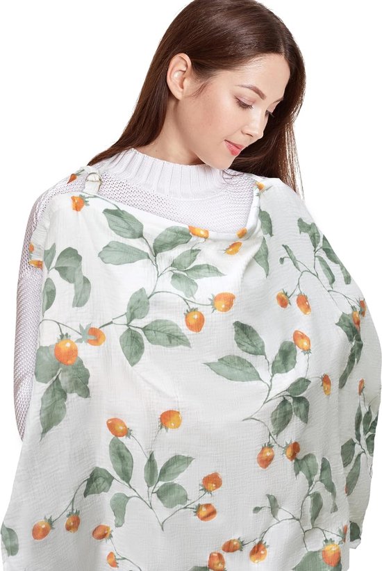 Borstvoedingsdeken voor borstvoeding, verstelbare borstvoedingponcho zacht katoen ademend baby autostoelhoes borstvoedingsschort voor moeder baby pasgeborenen outdoor benodigdheden (fruitblad) van $