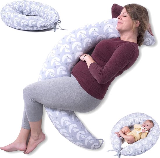 Borstvoedingskussen en zwangerschapskussen XXL 2 meter lang - afneembare en wasbare overtrek - veelzijdig bruikbaar - moederschap - maangrijs zwangerschapskussen hoes xxl van Niimo