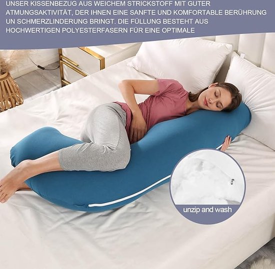 Borstvoedingskussen,zijslaapkussen, Katoen -pregnancy pillow, support pillow 65*125cm - J Shape van Lohatex
