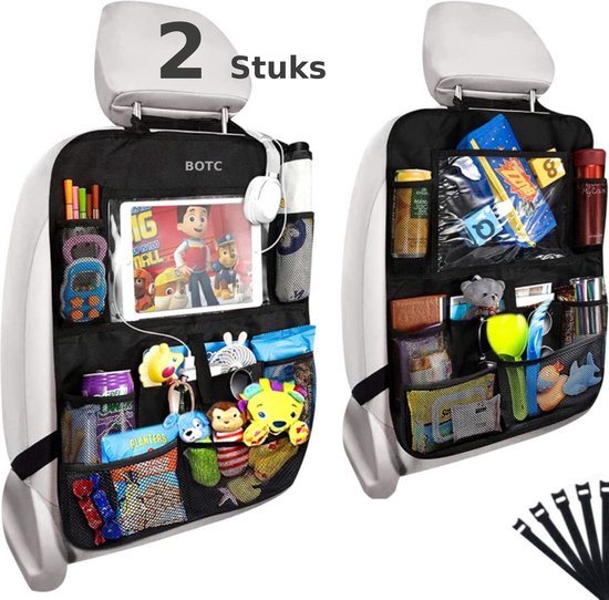 BOTC Autostoel Organizer met Tablet Houder - Set van 2 - luxe & stevige autostoel organizer met tablet houder - Auto stoel organiser - 10 Storage Pockets - Zwart van BOTC