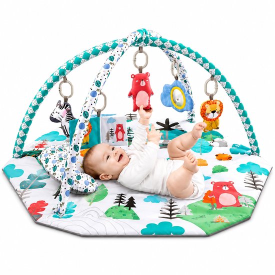 BOTC Babygym met Speelboog - Babyspeelmat 110x100 cm - Zacht Speelkleed met Hangend Speelgoed - Baby Gym 0-18 Maanden - Jungle van BOTC